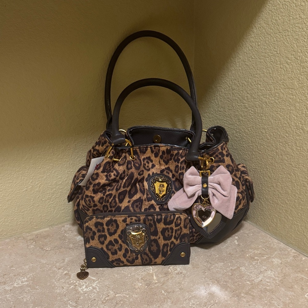 Juicy Couture Leopard Print Shoulder Bag Set with Bow